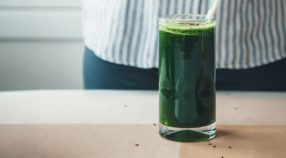 Cold pressed green juice in a glass